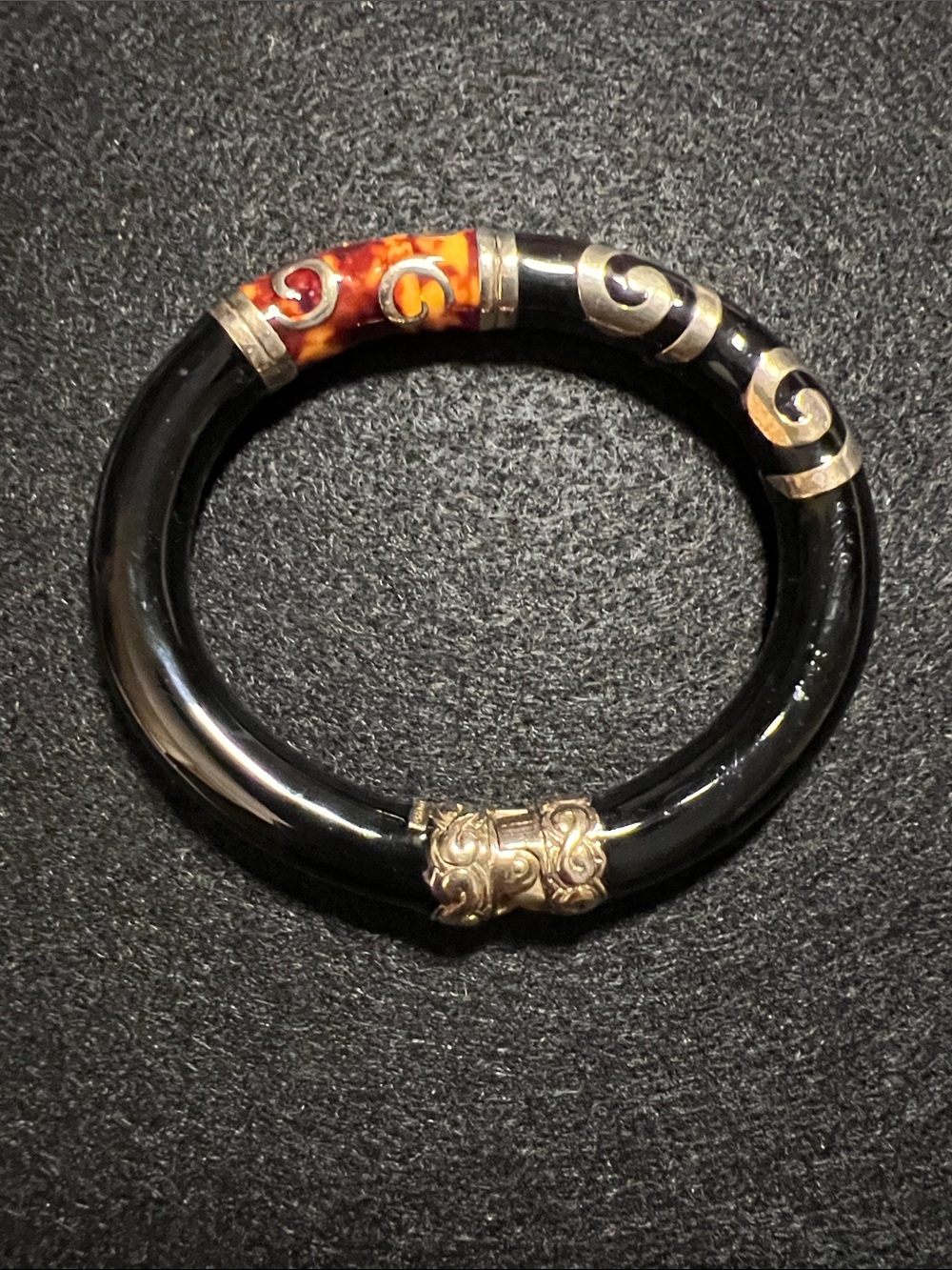 Vintage Italian925 Silver/Gold Vermeil Tortoise/Black Enamel Bangle